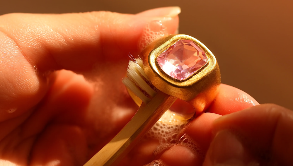 Zlatý prsten s kunzitem - čištění_1